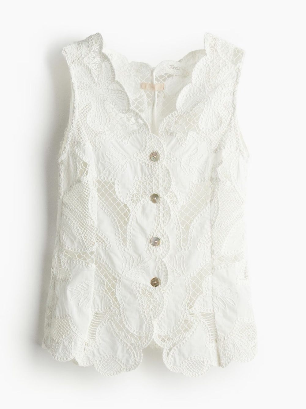 H&M White Lace Scallop-Edge Button Front Camisole